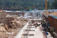 Công trường thi công Dự án Trung tâm tổ chức Hội nghị APEC 2027 và các công trình chức năng. (Ảnh: Lê Huy Hải/TTXVN)