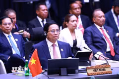 Thủ tướng Phạm Minh Chính tham dự và phát biểu tại Phiên toàn thể Hội nghị Cấp cao ASEAN lần thứ 46. (Ảnh: Dương Giang/TTXVN)