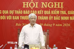 Đồng chí Đỗ Văn Chiến, Ủy viên Bộ Chính trị, Phó Chủ tịch Thường trực Quốc hội phát biểu tại buổi làm việc. (Ảnh: Thanh Thương/TTXVN)