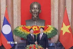 Chủ tịch nước Lương Cường hội đàm với Tổng Bí thư, Chủ tịch nước Lào Thongloun Sisoulith thăm cấp Nhà nước tới Việt Nam. (Ảnh: Lâm Khánh/TTXVN)