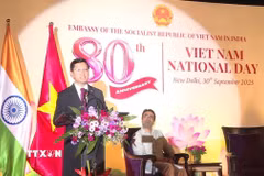 Đại sứ Nguyễn Thanh Hải phát biểu khai mạc buổi lễ. (Ảnh: Ngọc Thúy/TTXVN)