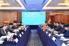 Phái đoàn Việt Nam và Hàn Quốc tham gia phiên họp Ủy ban Công nghiệp chung Việt Nam-Hàn Quốc lần thứ 15 và Ủy ban Hiệp định Thương mại tự do (FTA) Việt Nam-Hàn Quốc lần thứ 9. (Ảnh: Khánh Vân/TTXVN)