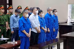 Các bị cáo tại phiên tòa xét xử phúc thẩm, ngày 25/9. (Ảnh: Phạm Kiên/TTXVN)