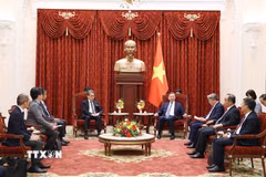 Tổng Bí thư, Chủ tịch nước Tô Lâm tiếp ông Maeda Tadashi, Chủ tịch Hội đồng quản trị Ngân hàng Hợp tác Quốc tế Nhật Bản (JBIC). (Ảnh: Thống Nhất/TTXVN)