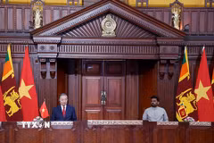 Tổng Bí thư, Chủ tịch nước Tô Lâm và Tổng thống Anura Kumara Dissanayake gặp gỡ báo chí nhân thăm chuyến cấp Nhà nước Sri Lanka. (Ảnh: Thống Nhất/TTXVN)