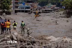 Khu vực bị lũ quét tàn phá tại Nuwakot, Nepal. (Ảnh: THX/TTXVN phát)