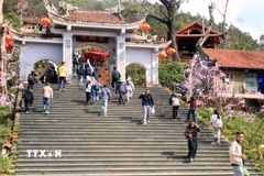 Du khách trẩy hội Chùa Hương Tích. (Ảnh: Công Tường/TTXVN)