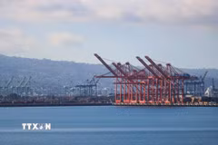Quang cảnh cảng hàng hóa Long Beach, California, Mỹ. (Ảnh: THX/TTXVN)