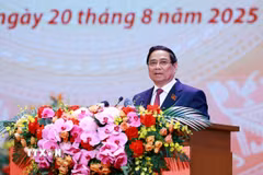 Thủ tướng Phạm Minh Chính đọc Diễn văn kỷ niệm 80 năm thành lập Chính phủ. (Ảnh: Dương Giang/TTXVN)