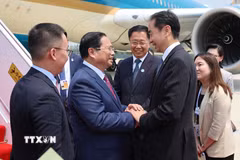 Lễ đón Thủ tướng Phạm Minh Chính đến Thiên Tân bắt đầu chuyến tham dự Hội nghị thường niên các nhà tiên phong lần thứ 16 của WEF. (Ảnh: Dương Giang/TTXVN)