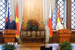 Tổng Bí thư, Chủ tịch nước Tô Lâm và Tổng thống Philippines Ferdinand Romualdez Marcos Jr. tại cuộc gặp gỡ báo chí, thông báo kết quả hội đàm. (Ảnh: Thống Nhất/TTXVN)