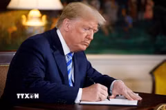 Tổng thống Mỹ Donald Trump ký sắc lệnh tại Nhà Trắng. (Ảnh minh họa: THX/TTXVN phát)