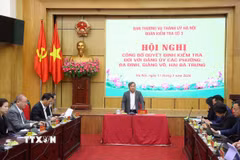 Phó Bí thư Thành ủy, Chủ tịch Ủy ban Nhân dân thành phố Hà Nội Vũ Đại Thắng phát biểu. (Ảnh: Văn Điệp/TTXVN)
