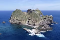 Một góc quần đảo tranh chấp mà Nhật Bản gọi là Takeshima, còn Seoul cũng tuyên bố chủ quyền và gọi là Dokdo. (Nguồn: Kyodo)