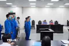 Các bị cáo tại phiên tòa. (Ảnh: Kim Anh/TTXVN)