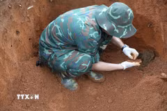 Quy tập hài cốt liệt sỹ. (Ảnh: Hồng Ninh/TTXVN)
