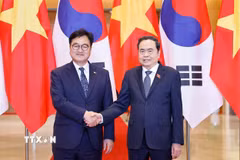 Chủ tịch Quốc hội Trần Thanh Mẫn chủ trì lễ đón Chủ tịch Quốc hội Hàn Quốc Woo Won Shik thăm chính thức Việt Nam tháng 11/2025. (Ảnh: Doãn Tấn/TTXVN)