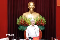 Đồng chí Đỗ Văn Chiến, Ủy viên Bộ Chính trị, Phó Bí thư Thường trực Đảng ủy Quốc hội, Phó Chủ tịch Thường trực Quốc hội, Trưởng Ban Chỉ đạo Đề án, Trưởng Đoàn khảo sát phát biểu chỉ đạo. (Ảnh: Tạ Toàn/TTXVN)