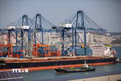Quang cảnh cảng hàng hóa tại Busan, Hàn Quốc. (Ảnh: THX/TTXVN)