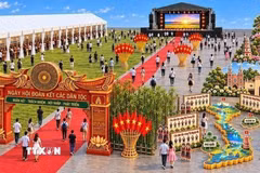 Phối cảnh 3D “Đại lộ Đại đoàn kết dân tộc” tại sự kiện " Ngày hội Đại đoàn kết toàn dân tộc" tổ chức tại Praha ngày 31/10. (Ảnh: TTXVN phát)