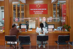 Trung tâm Phục vụ hành chính công xã Quảng Uyên có 7 công chức được cấp tài khoản riêng để kê khai nhiệm vụ. (Ảnh: Chu Hiệu/TTXVN)