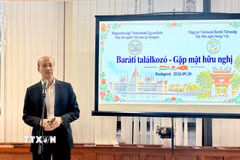Đại sứ Việt Nam tại Hungary Bùi Lê Thái phát biểu tại sự kiện. (Ảnh: TTXVN phát)
