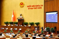 Quốc hội thông qua Nghị quyết của Quốc hội về việc sắp xếp đơn vị hành chính cấp tỉnh năm 2025. (Ảnh: Doãn Tấn/TTXVN)