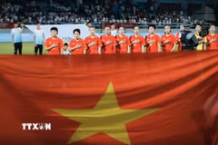 Tuyển nữ Việt Nam hướng đến chiến thắng ngày ra quân ở ASIAD 2026. (Ảnh: Minh Quyết/TTXVN)
