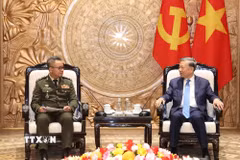 Tổng Bí thư, Chủ tịch nước Tô Lâm tiếp Đại tướng Tea Seiha, Ủy viên Ban Thường vụ CPP, Phó Thủ tướng, Bộ trưởng Quốc phòng Campuchia. (Ảnh: Thống Nhất/TTXVN)