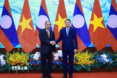 Thủ tướng Lê Minh Hưng tiếp đồng chí Vilay Lakhamfong, Thường trực Ban Bí thư Trung ương Đảng Nhân dân Cách mạng Lào. (Ảnh: Dương Giang/TTXVN)
