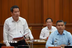 Chủ tịch UBND thành phố Đà Nẵng Nguyễn Mạnh Hùng phát biểu tại buổi làm việc. (Ảnh: Anh Dũng/TTXVN)