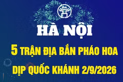 Hà Nội bắn pháo hoa tại 5 trận địa mừng Quốc khánh 2/9/2026