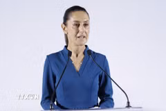 Tổng thống Mexico Claudia Sheinbaum phát biểu tại Mexico City. (Ảnh: THX/TTXVN)
