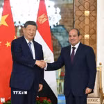Chủ tịch Trung Quốc Tập Cận Bình (trái) và Tổng thống Ai Cập Abdel Fattah El-Sisi tại cuộc gặp ở Cairo ngày 2/9/2026. (Ảnh: THX/TTXVN phát)