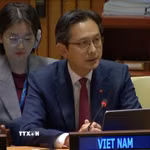 Đại sứ Đỗ Hùng Việt, Trưởng Phái đoàn thường trực Việt Nam tại Liên hợp quốc phát biểu tại phiên họp. (Ảnh: TTXVN phát)