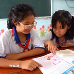Học sinh xã biên giới Tân Hòa, tỉnh Tây Ninh. (Ảnh: Đức Hạnh/TTXVN)