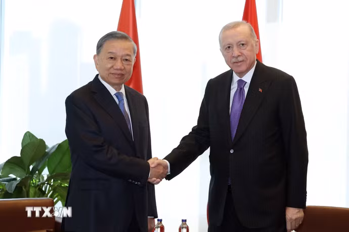 Tổng Bí thư, Chủ tịch nước Tô Lâm gặp Tổng thống Thổ Nhĩ Kỳ Recep Tayyip Erdogan. (Ảnh: Thống Nhất/TTXVN)