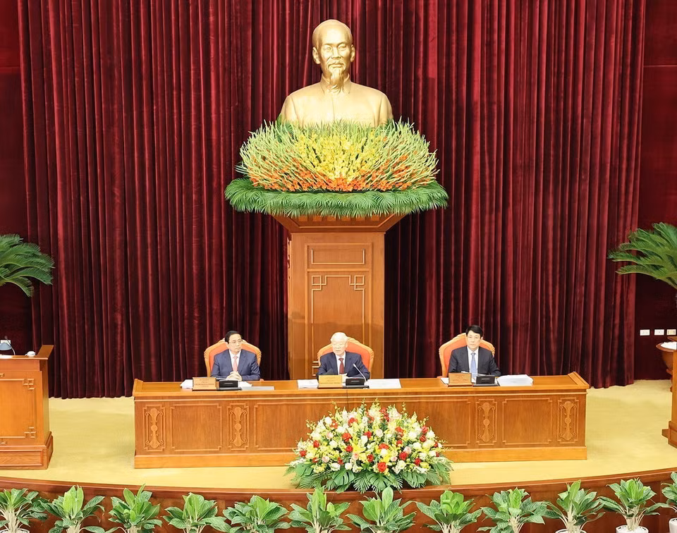 Tổng Bí thư Nguyễn Phú Trọng chủ trì và phát biểu khai mạc Hội nghị. (Ảnh: Trí Dũng/TTXVN)