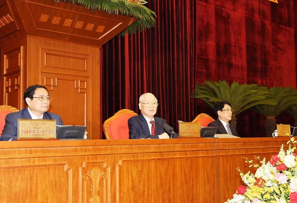 Tổng Bí thư Nguyễn Phú Trọng chủ trì và phát biểu khai mạc Hội nghị. (Ảnh: Trí Dũng/TTXVN)