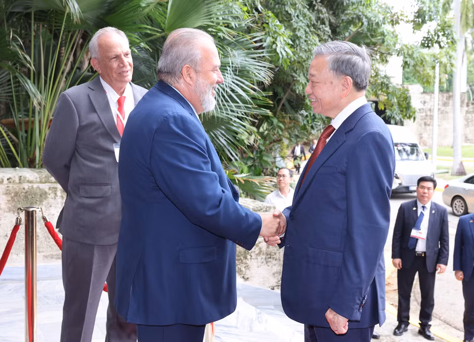 Tổng Bí thư, Chủ tịch nước Tô Lâm hội kiến Thủ tướng Cuba Manuel Marrero Cruz. (Ảnh: Lâm Khánh/TTXVN)