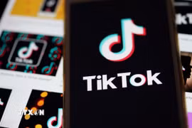 Biểu tượng TikTok trên màn hình điện thoại di động tại Arlington, Virginia (Mỹ). (Ảnh: THX/TTXVN)