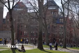 Sinh viên trong khuôn viên Đại học Harvard ở Cambridge, bang Massachusetts (Mỹ) ngày 15/4/2025. (Ảnh: Reuters/TTXVN)