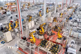 Bên trong nhà máy sản xuất xe điện ở tỉnh Chiết Giang (Trung Quốc). (Nguồn: THX/TTXVN)