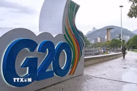 Biểu tượng G20 tại Rio de Janeiro (Brazi) hồi tháng 11/2024. (Ảnh: THX/TTXVN)