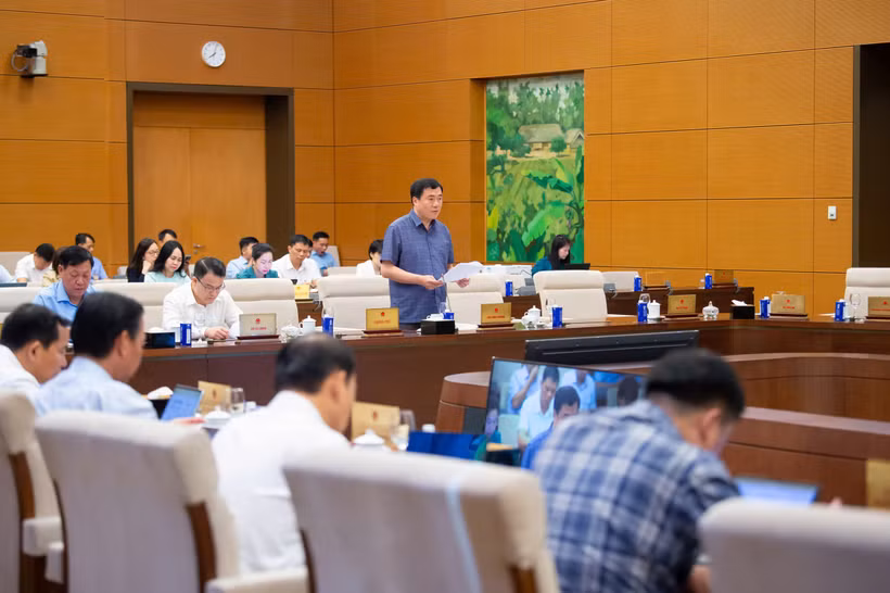 Thứ trưởng Bộ Công Thương Nguyễn Sinh Nhật Tân trình bày Tờ trình của Chính phủ về Dự án Luật Thương mại điện tử. (Nguồn: Cổng thông tin điện tử Quốc hội Việt Nam)