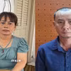 Hai đối tượng Nguyễn Thị Kim Loan và Nguyễn Văn Chiều tại cơ quan Công an. (Ảnh: TTXVN phát)