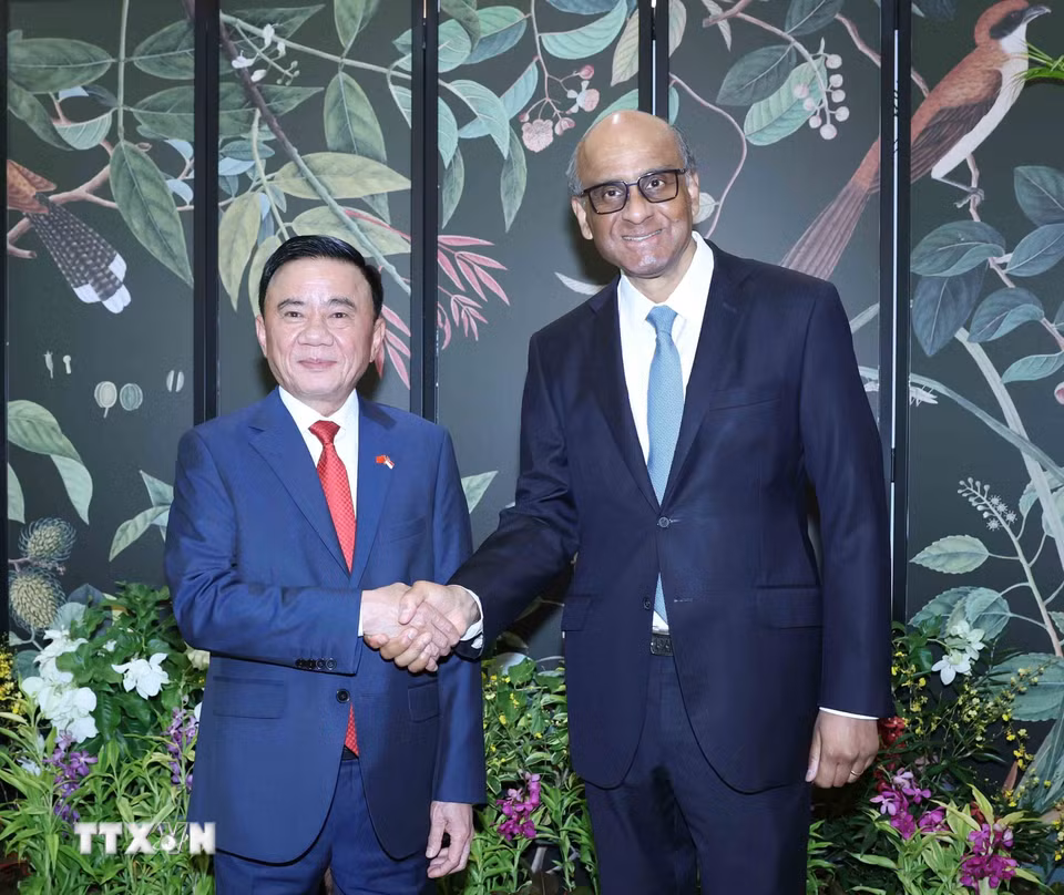 Thường trực Ban Bí thư Trần Cẩm Tú hội kiến Tổng thống Singapore Tharman Shanmugaratnam. (Ảnh: Phương Hoa/TTXVN)