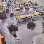 Cảnh nam sinh đánh cô giáo. (Ảnh cắt từ video)