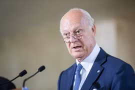 Đặc phái viên Liên hợp quốc về Syria Staffan de Mistura trong cuộc họp báo tại Geneva, Thụy Sĩ. (Nguồn: THX/TTXVN)