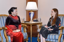 Chủ tịch Quốc hội Nguyễn Thị Kim Ngân hội kiến Chủ tịch IPU Gabriela Cuevas Barron. (Ảnh: Trọng Đức/TTXVN)